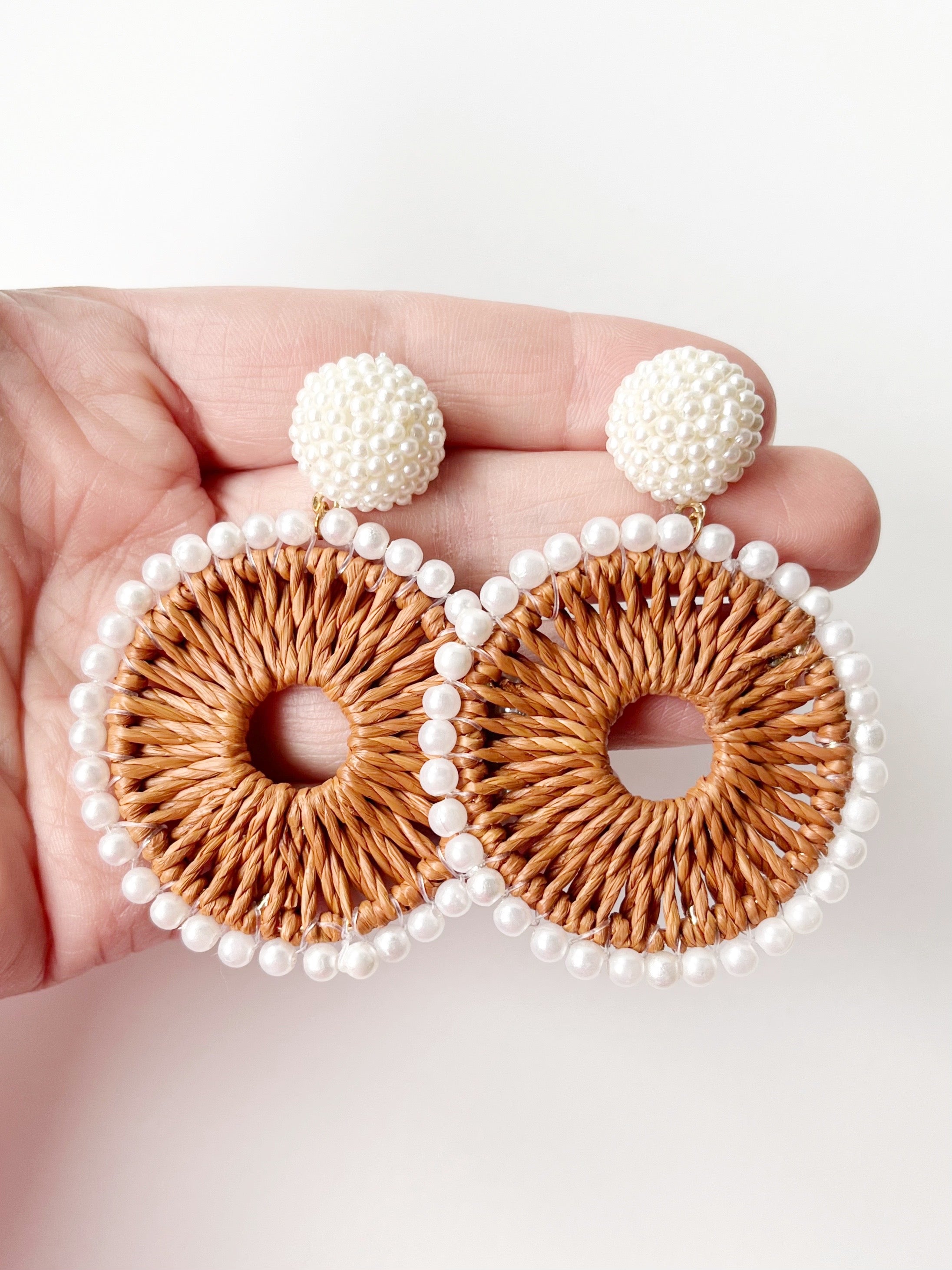 brown and pearl statement earrings