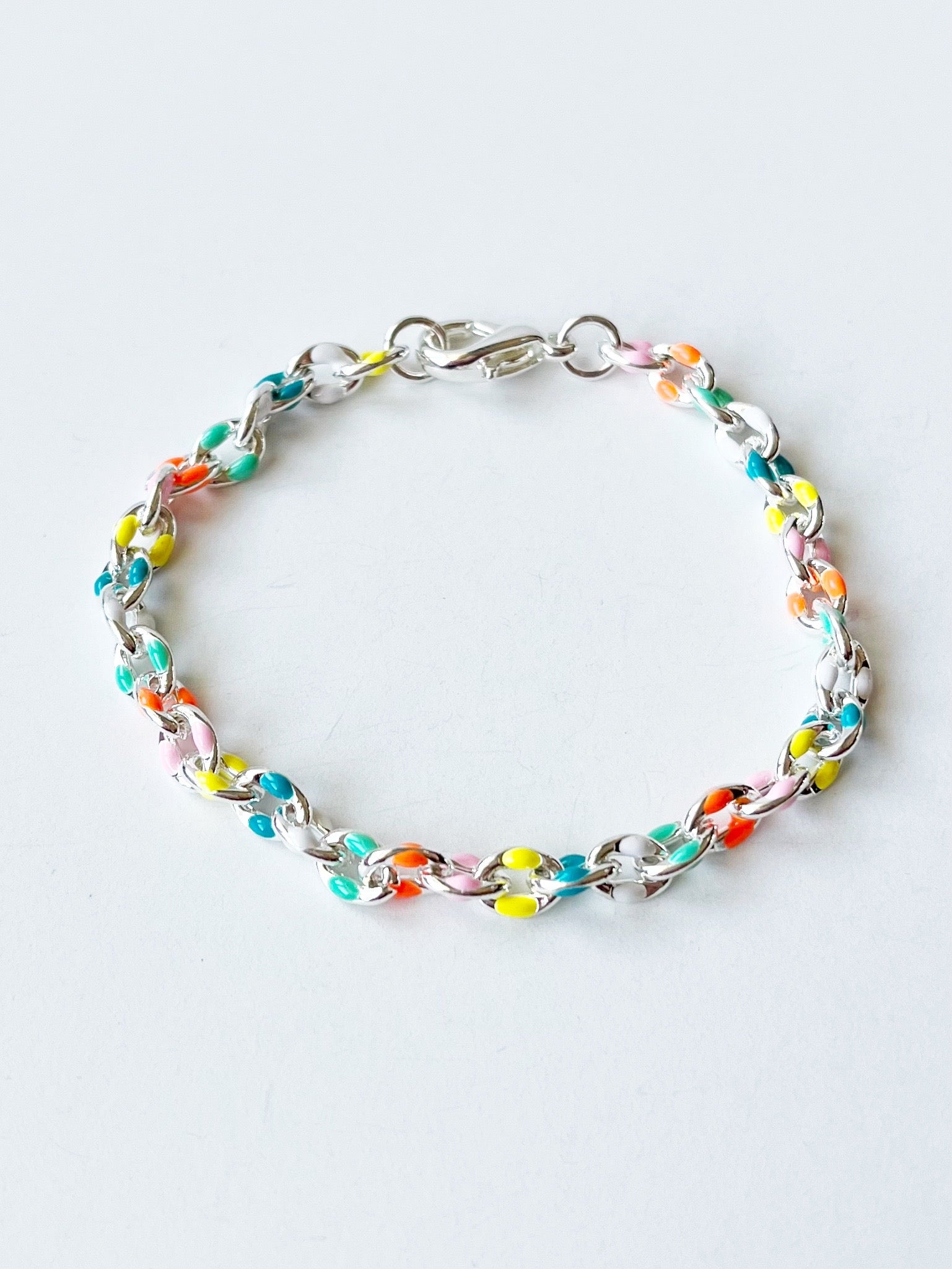 rainbow and silver enamel bracelet
