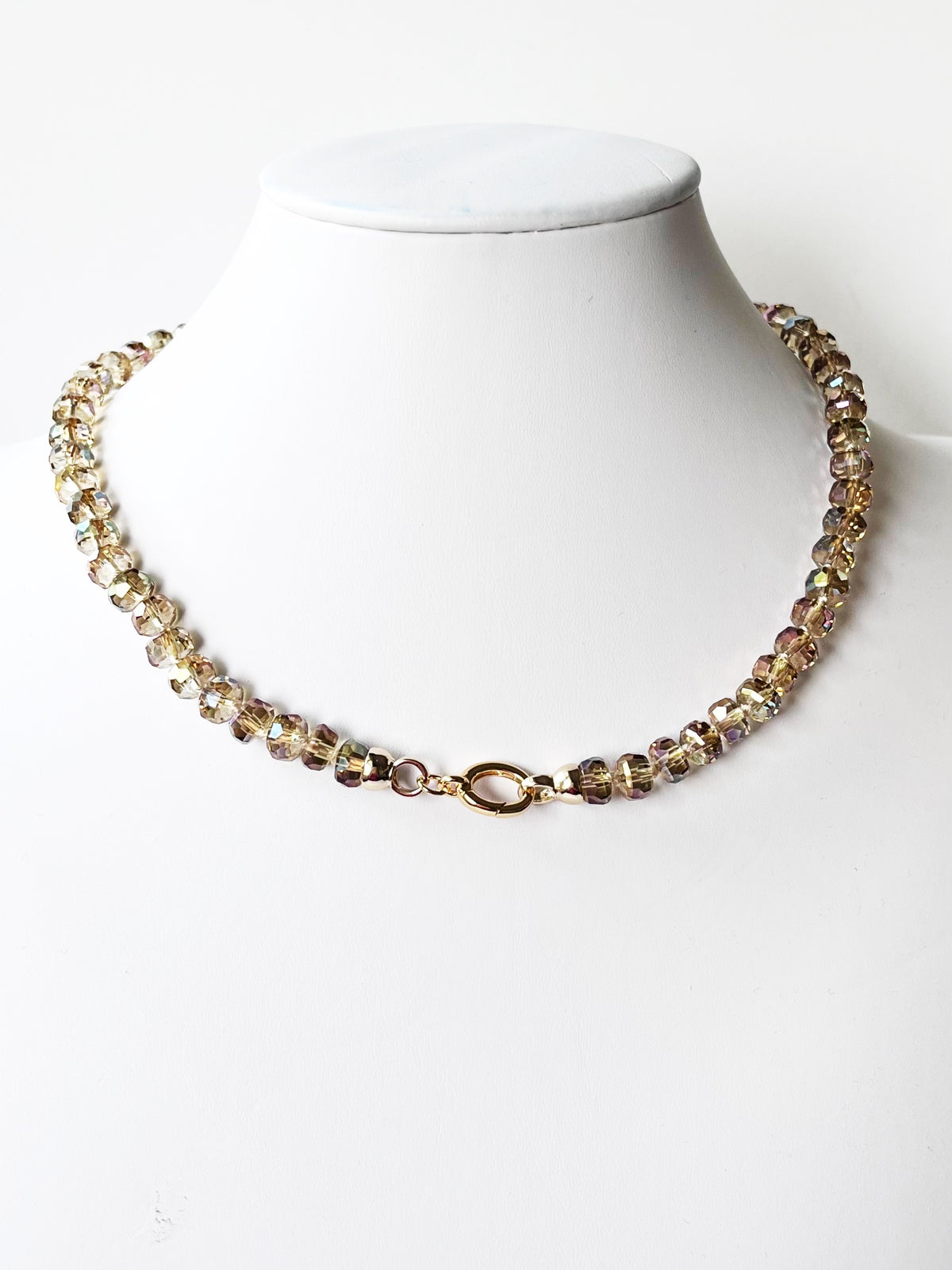 crystal beaded necklace with gold clasp