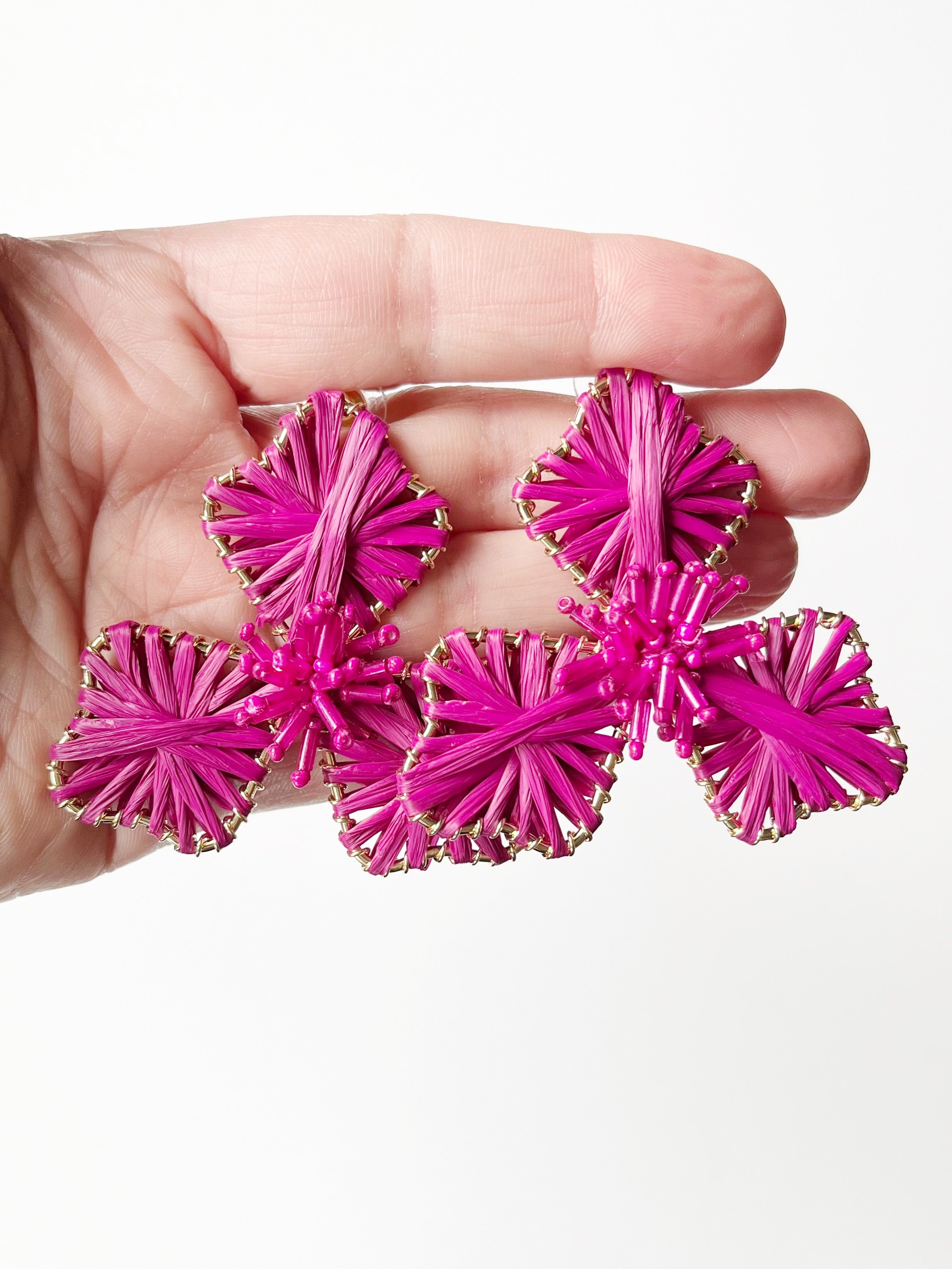 flower statement earrings displayed on hand