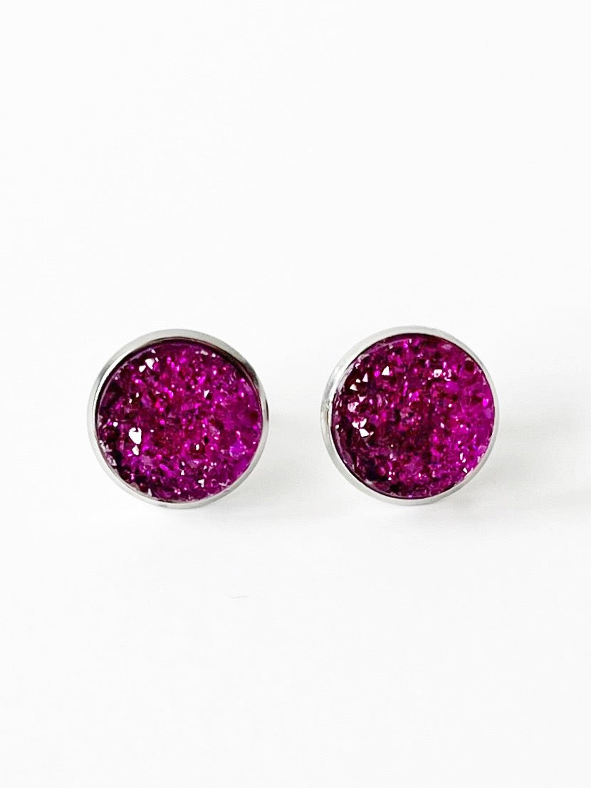 sangria druzy women's stud earrings
