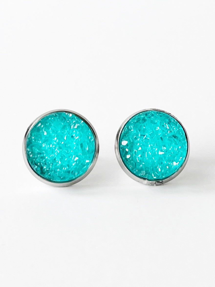 aqua druzy everyday earrings