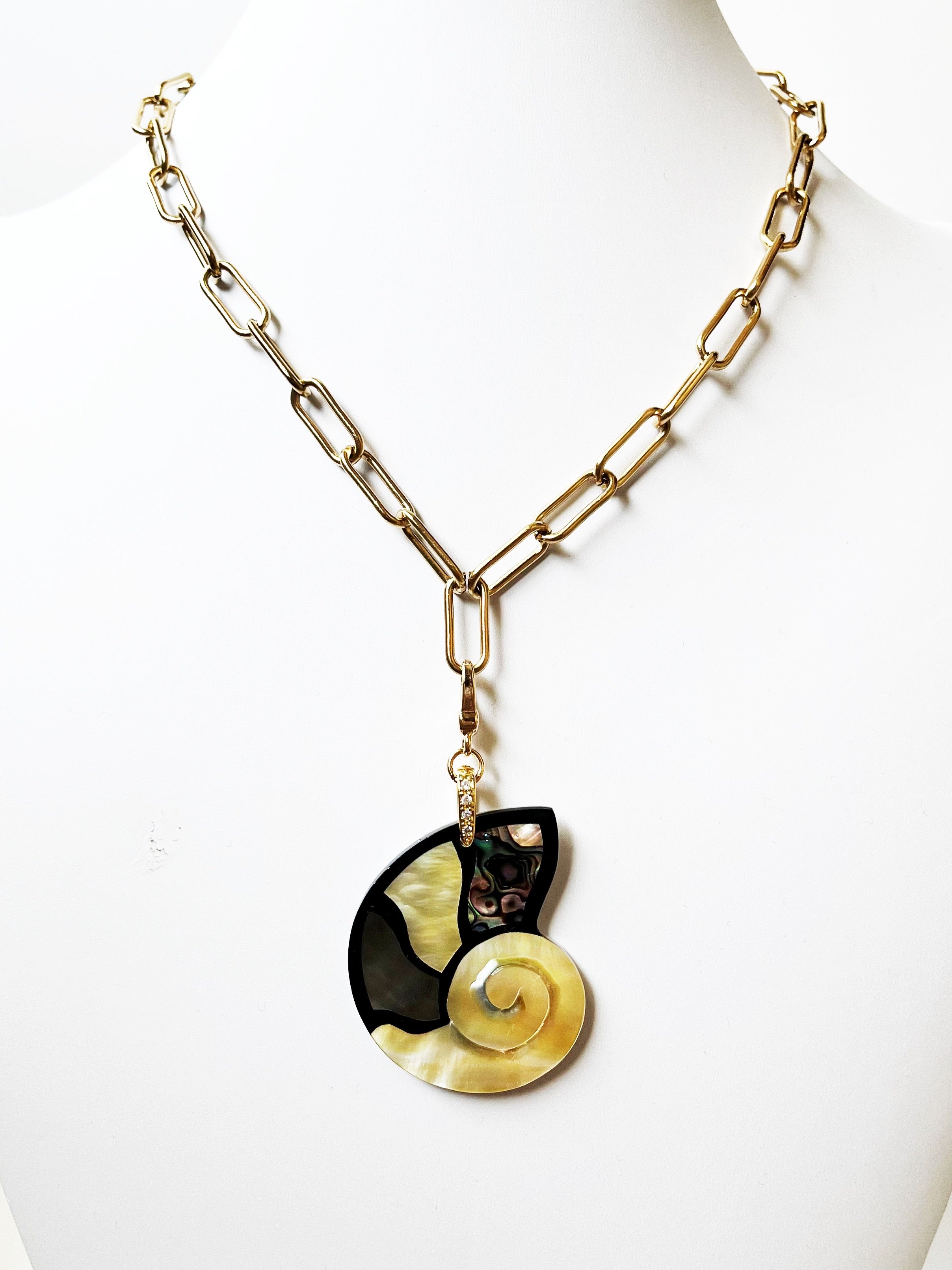 Gold Paperclip Chain with Shell Pendant