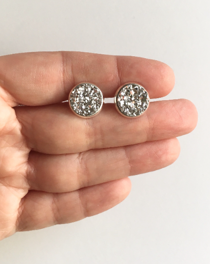 Silver druzy deals earrings