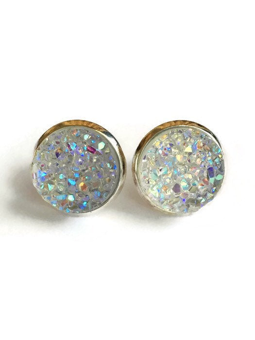Champagne Glitter Druzy Stud Earrings