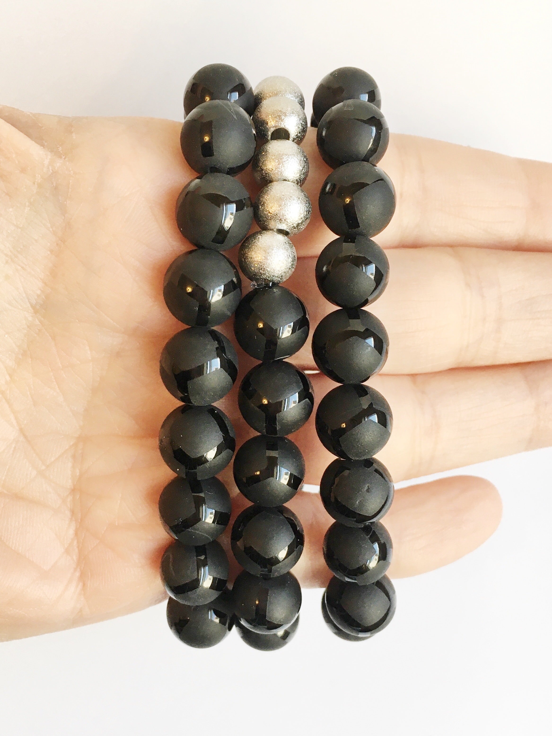 black agate stacked bracelets