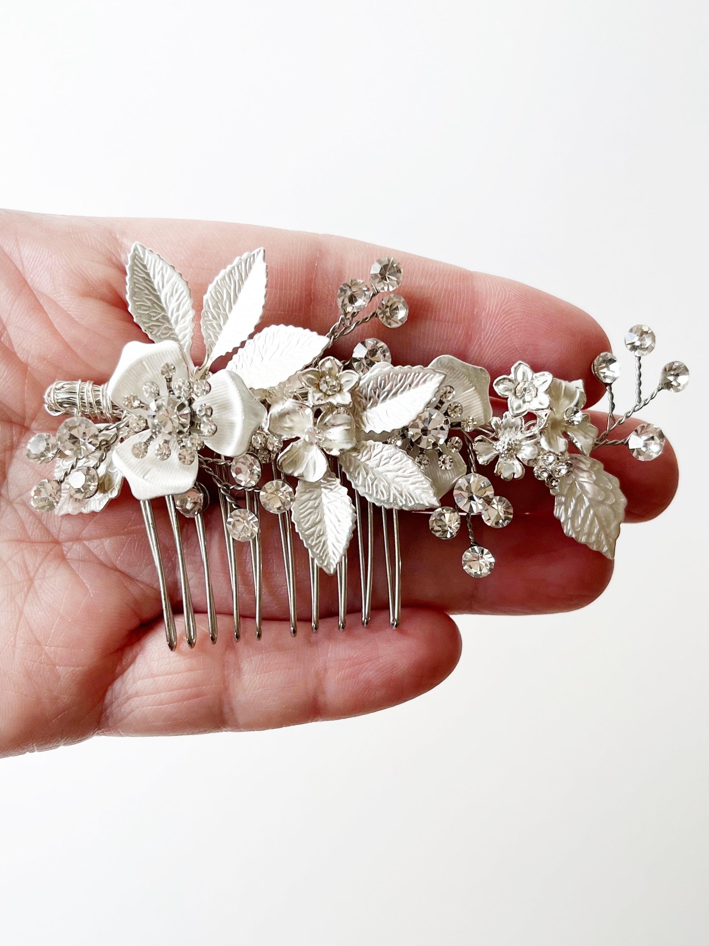 crystal and flower bridal hair comb