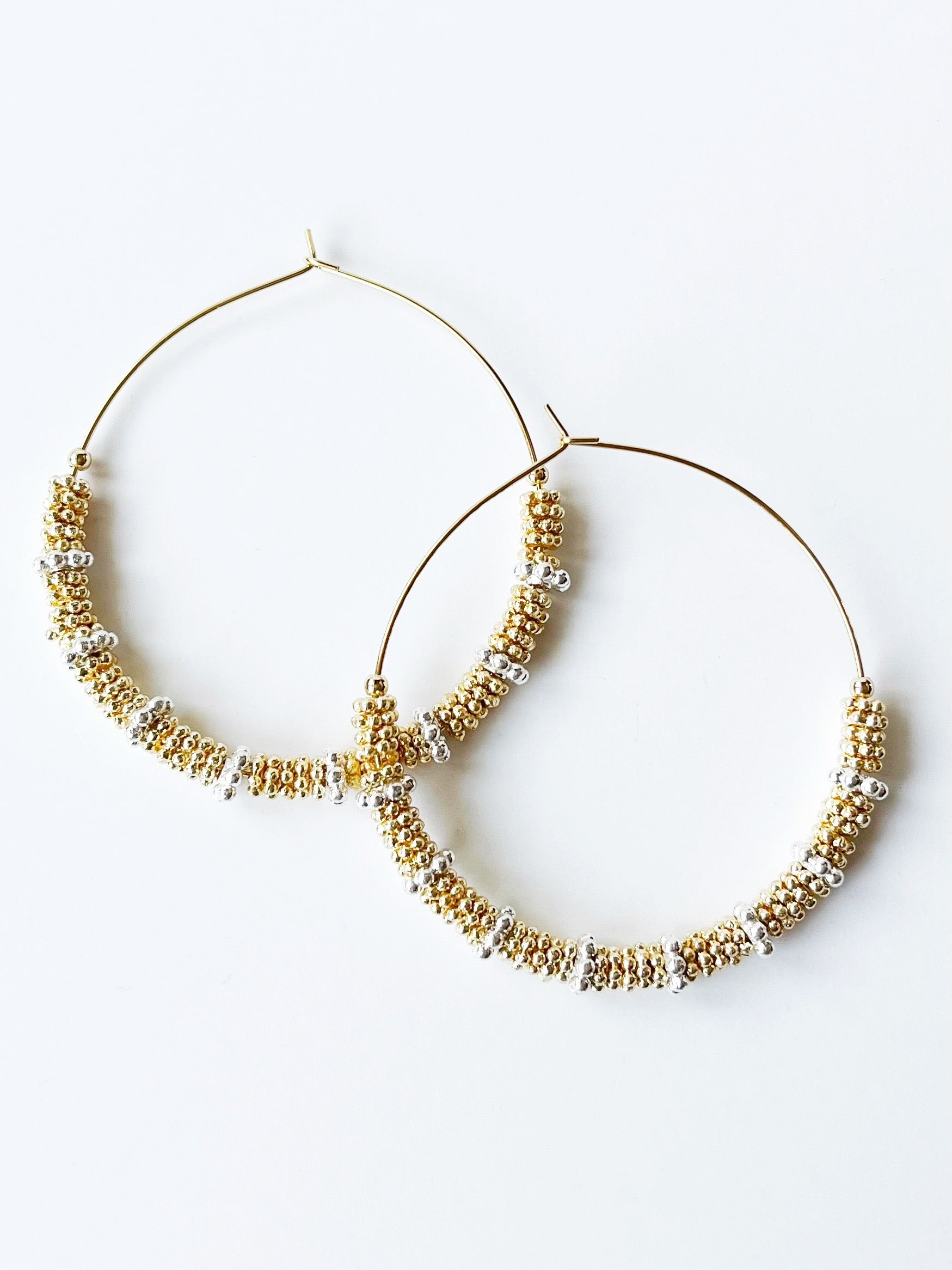 Gold beaded hoop earrings 