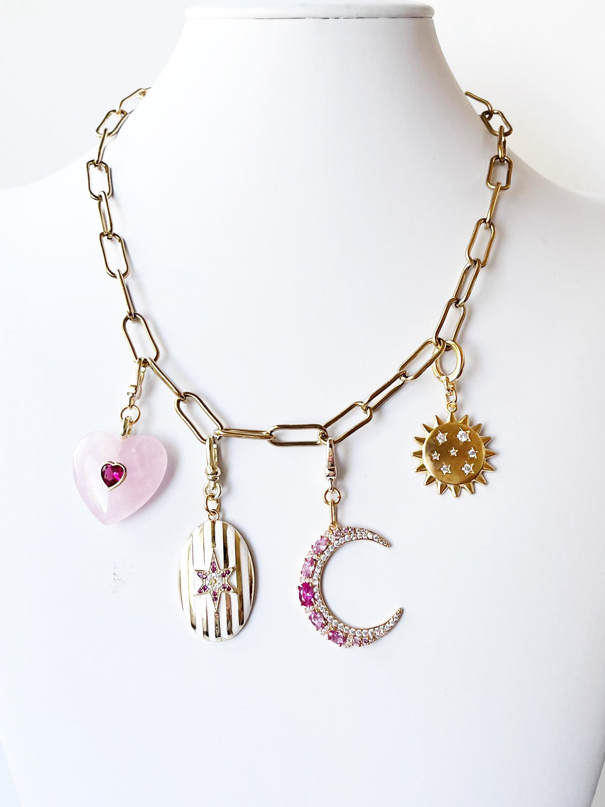 Gold Charm Necklace with Removeable Charms