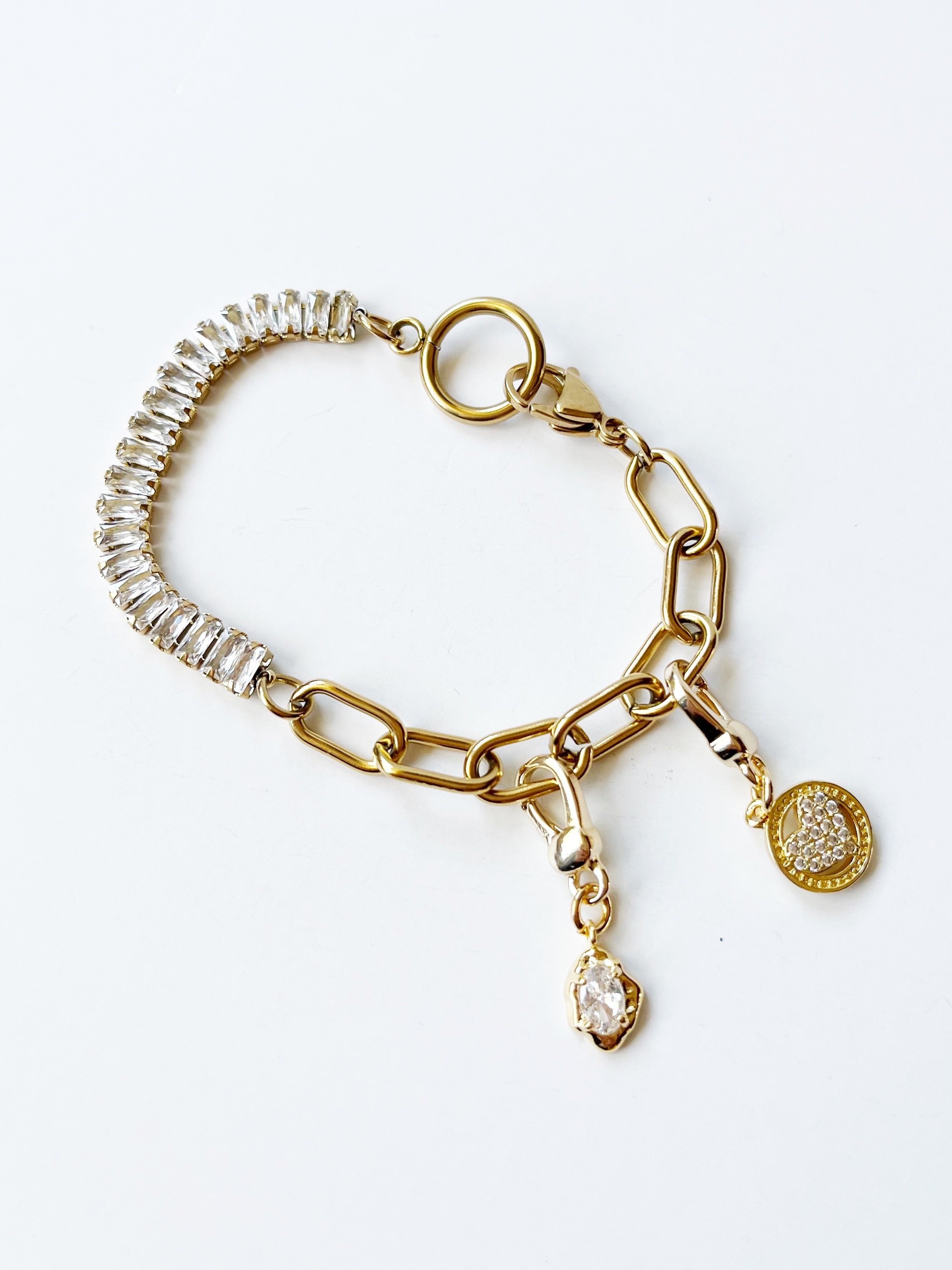 crystal and gold charm bracelet
