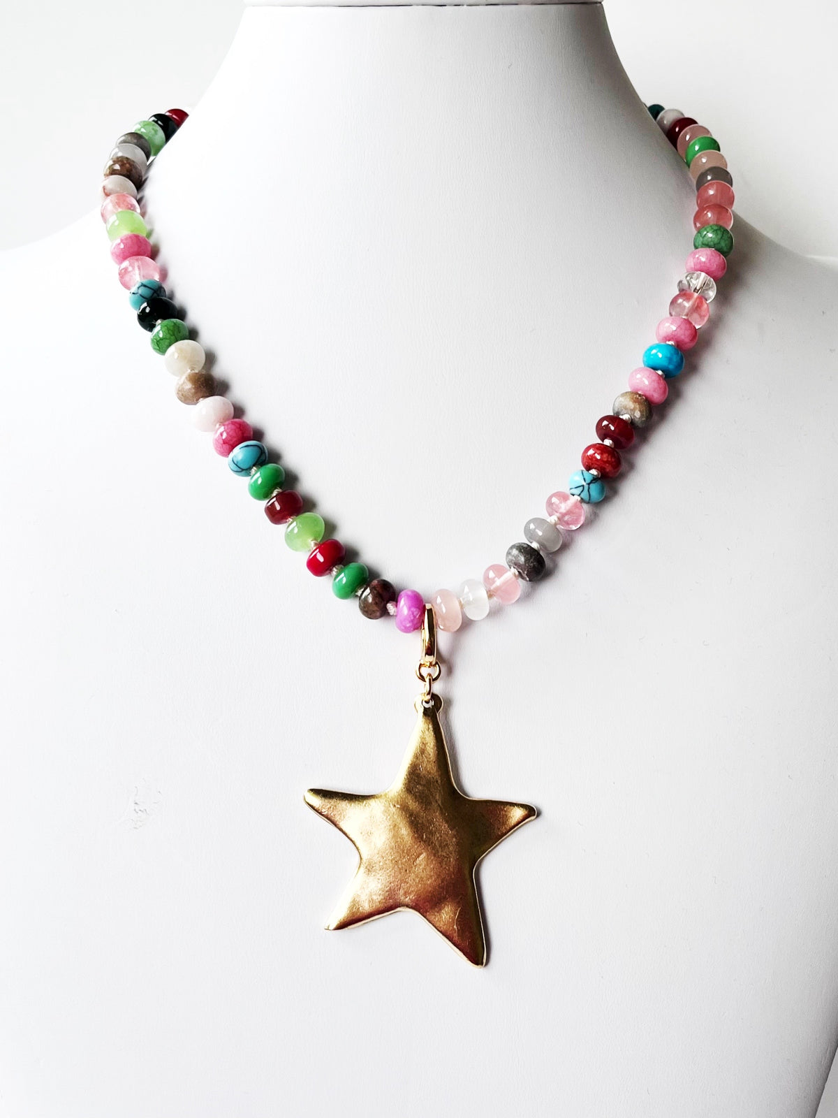 Colorful Gemstone Necklace with Star Pendant