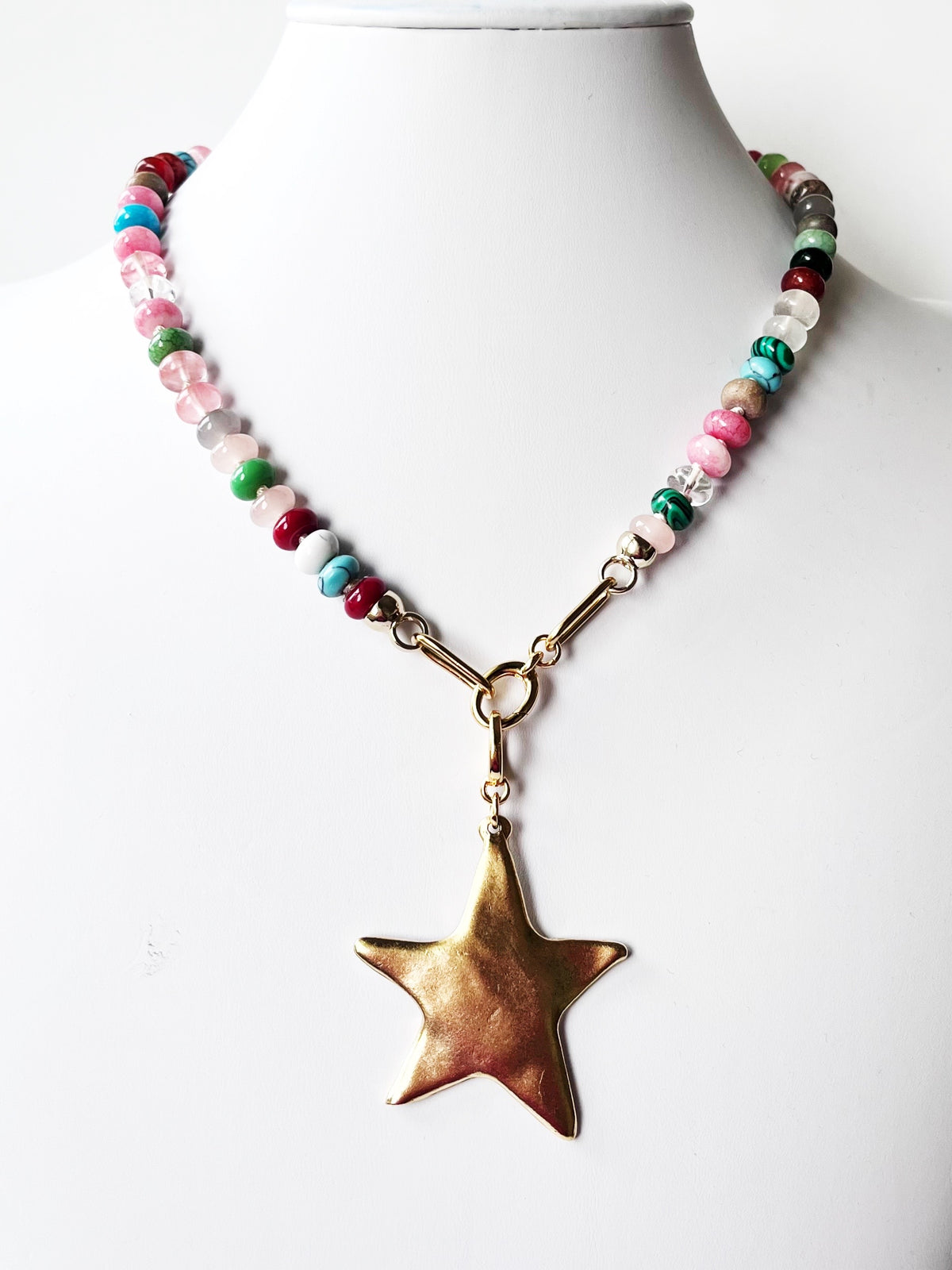 Colorful Gemstone Necklace with Star Pendant