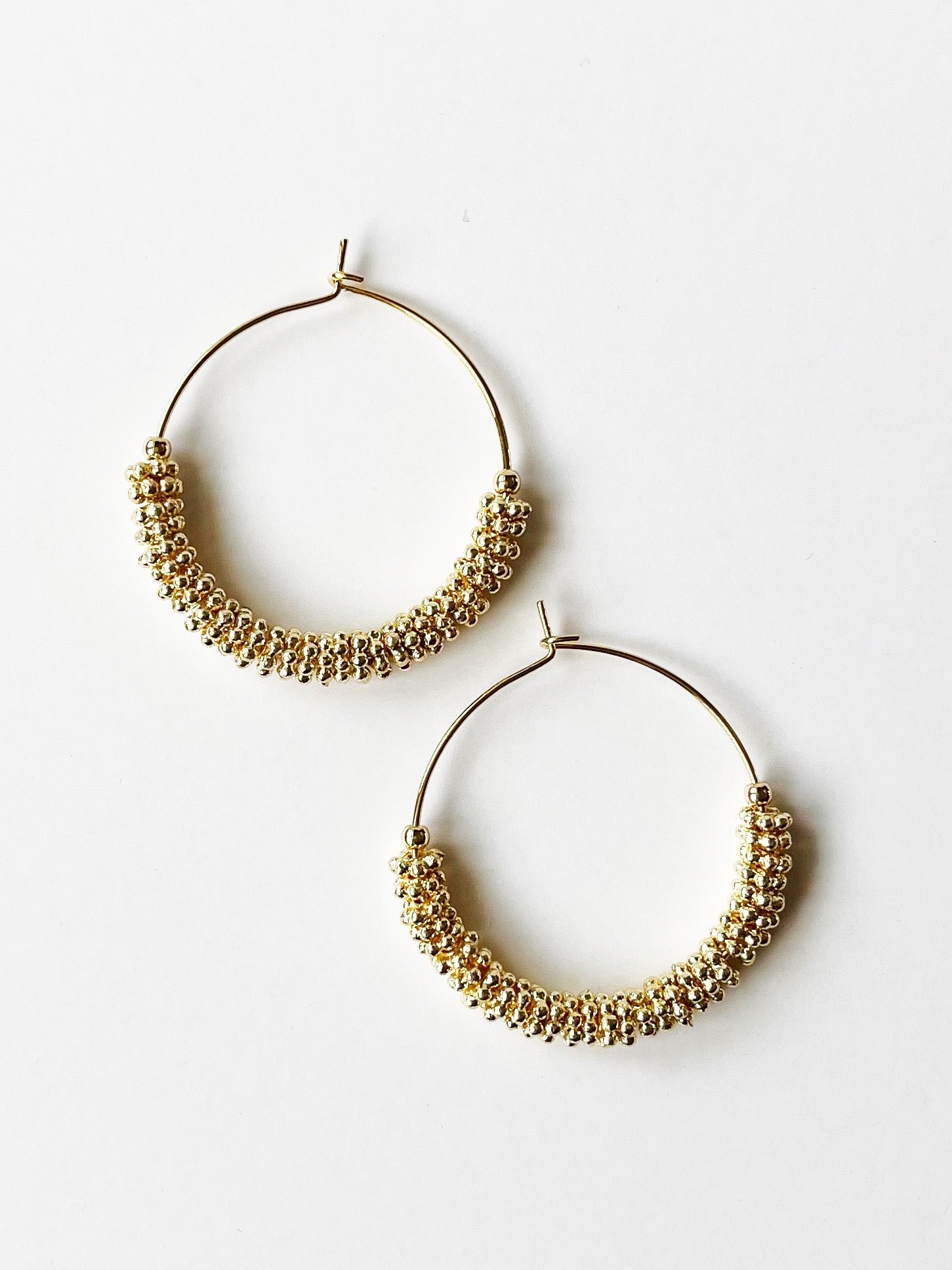 gold beaded hoop earrings