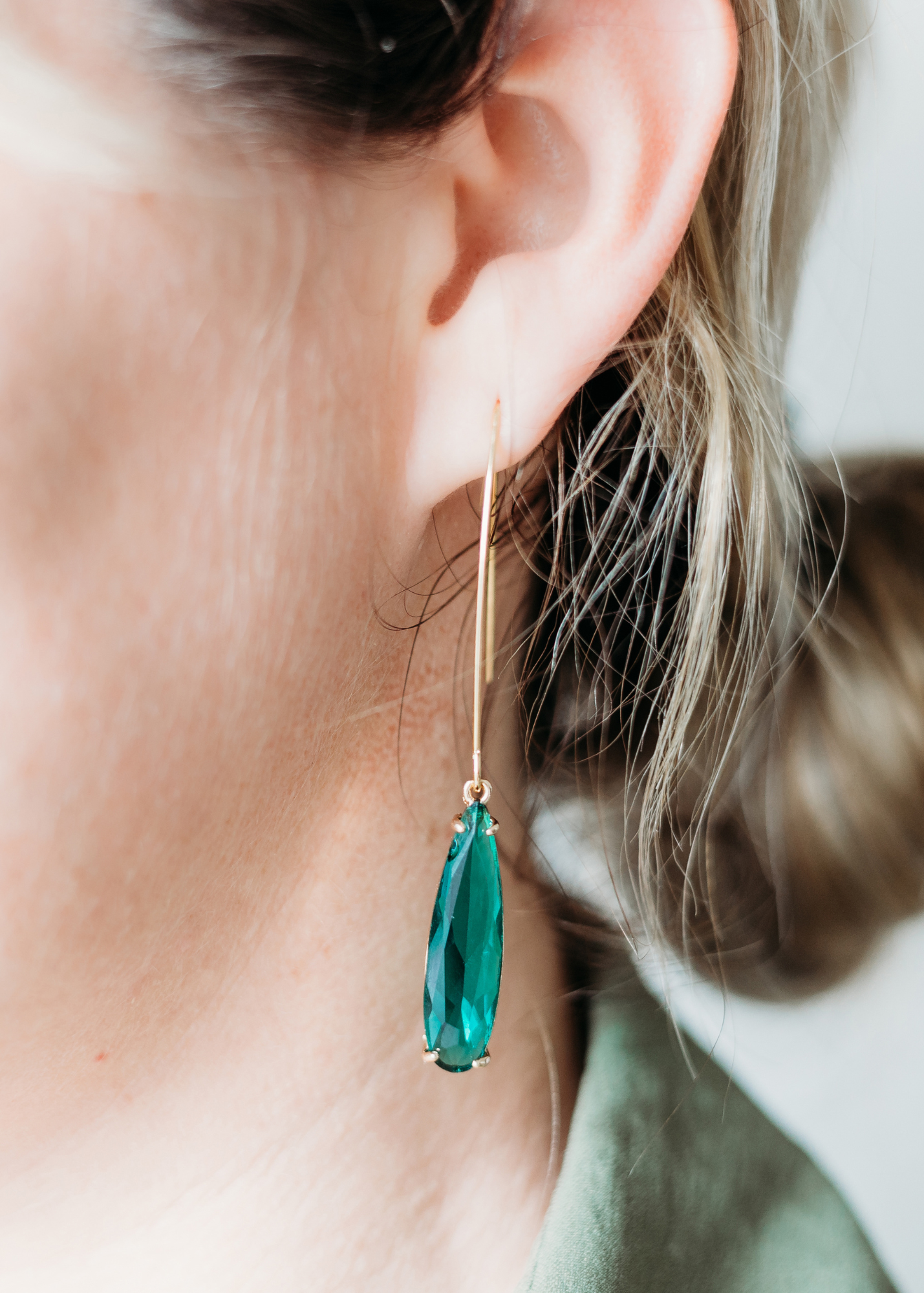 green teardrop earrings