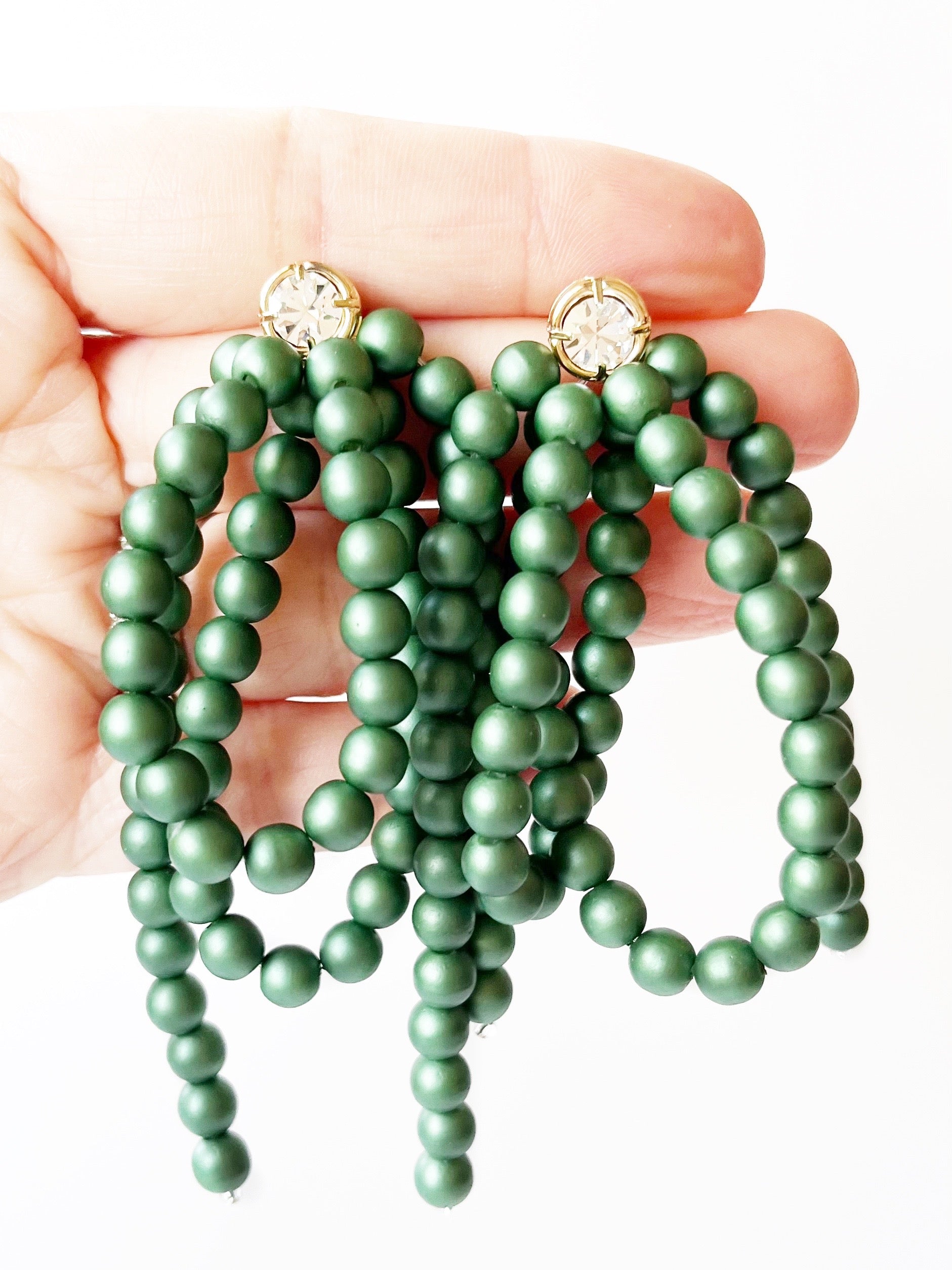 green pearl drop earrings