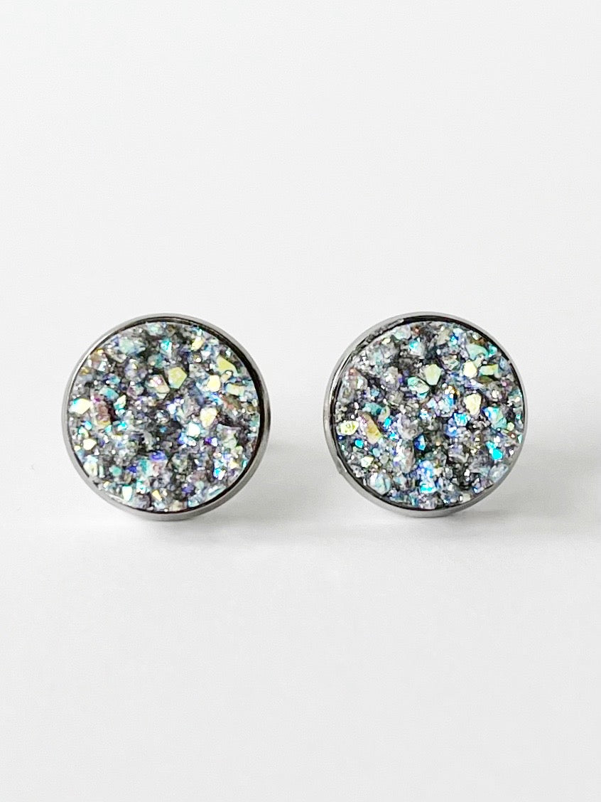 gray sparkle druzy everyday earrings