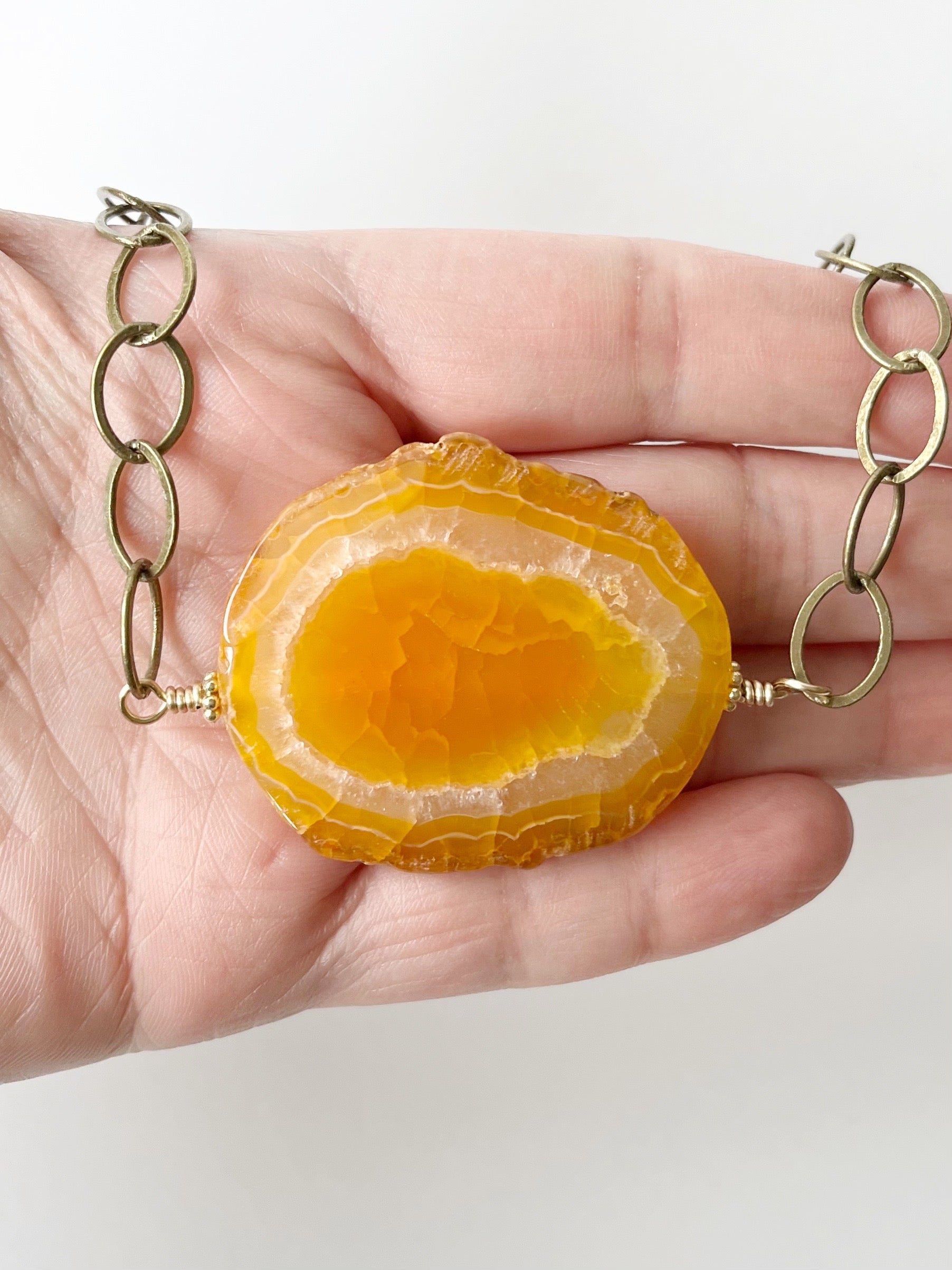 Yellow Agate Pendant Necklace