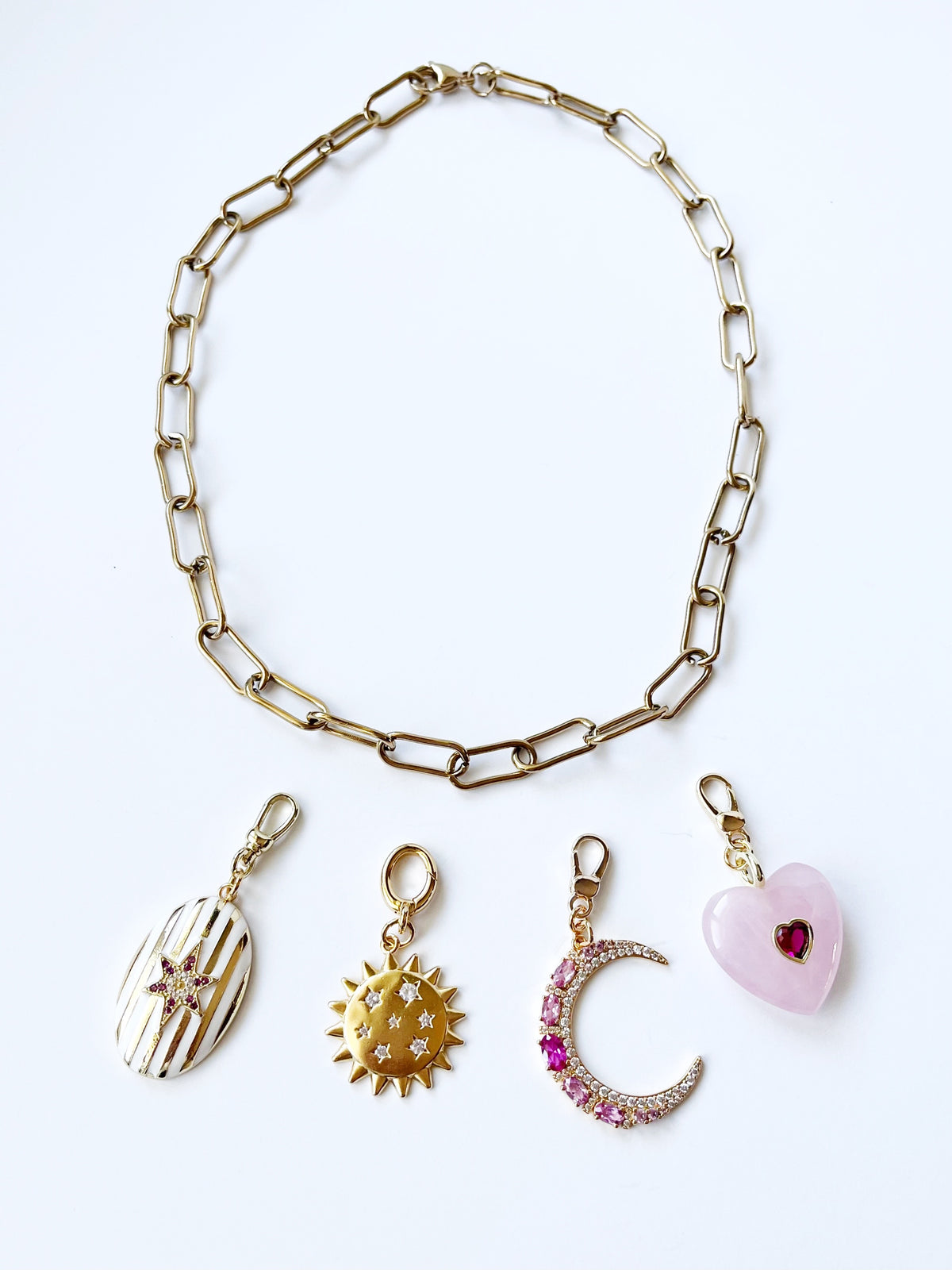 Gold Charm Necklace with Removeable Charms