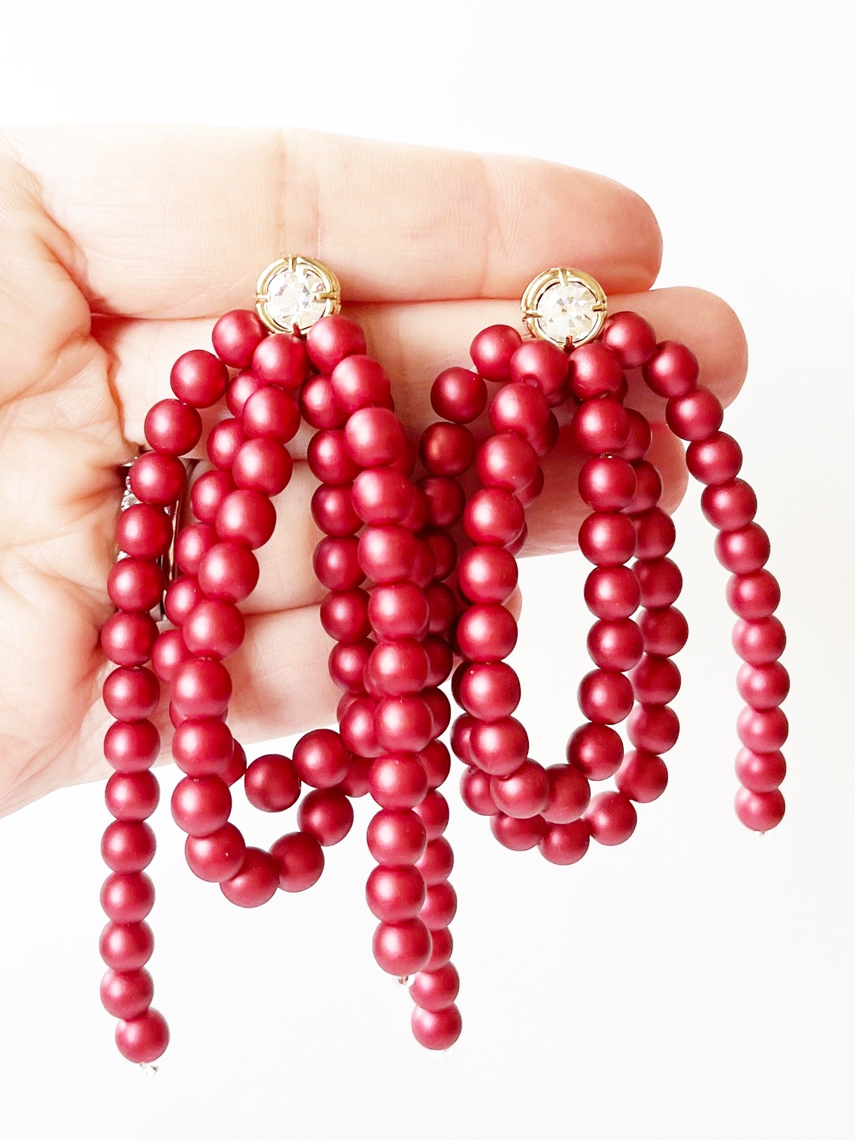 red pearl drop earrings