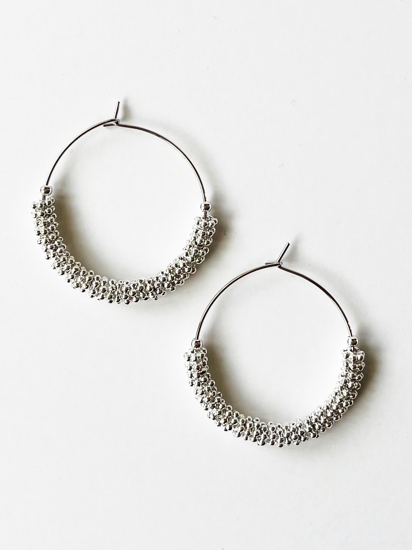 silver beaded hoop earrings