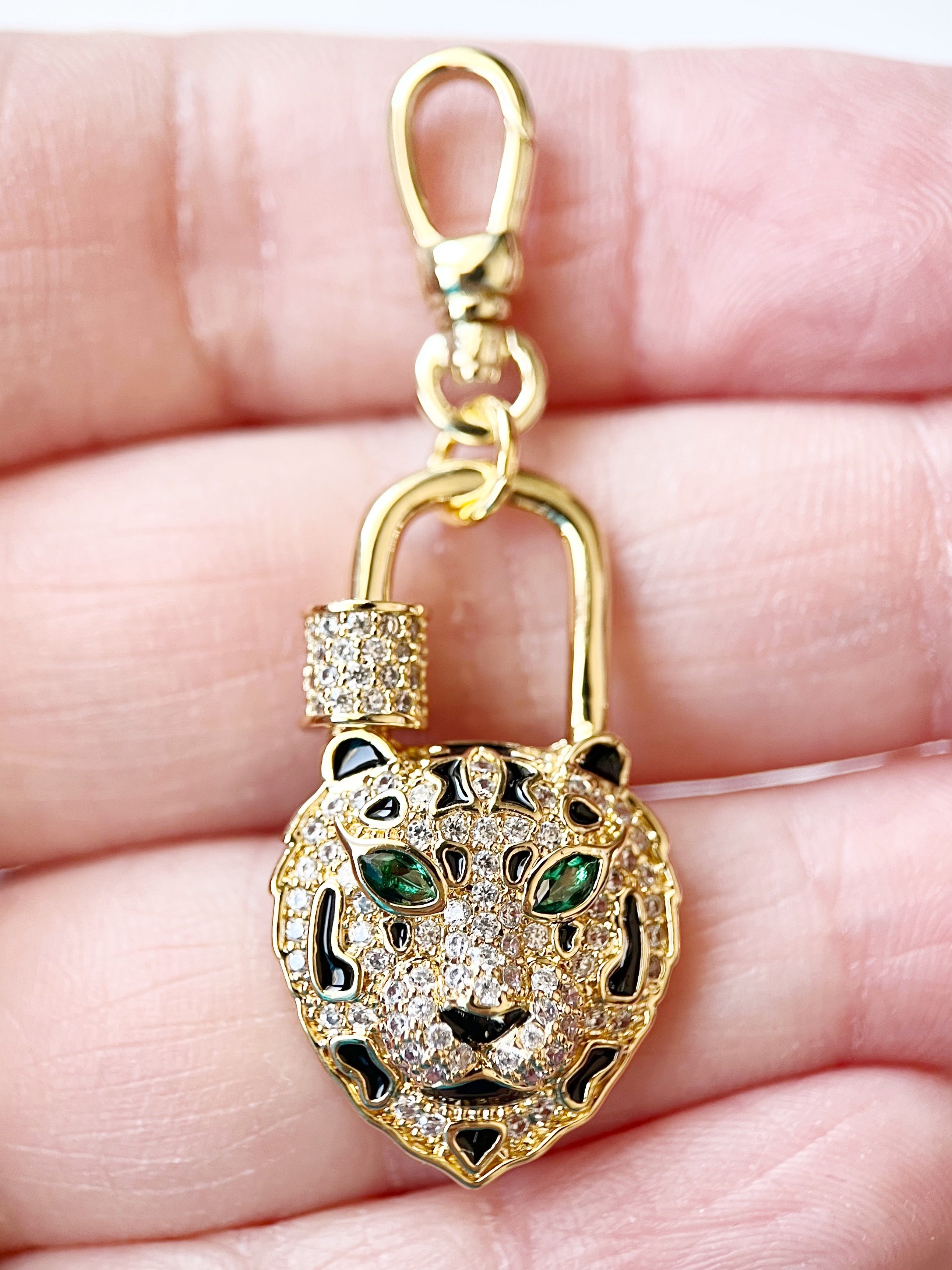 tiger pendant with black enamel and crystal accents