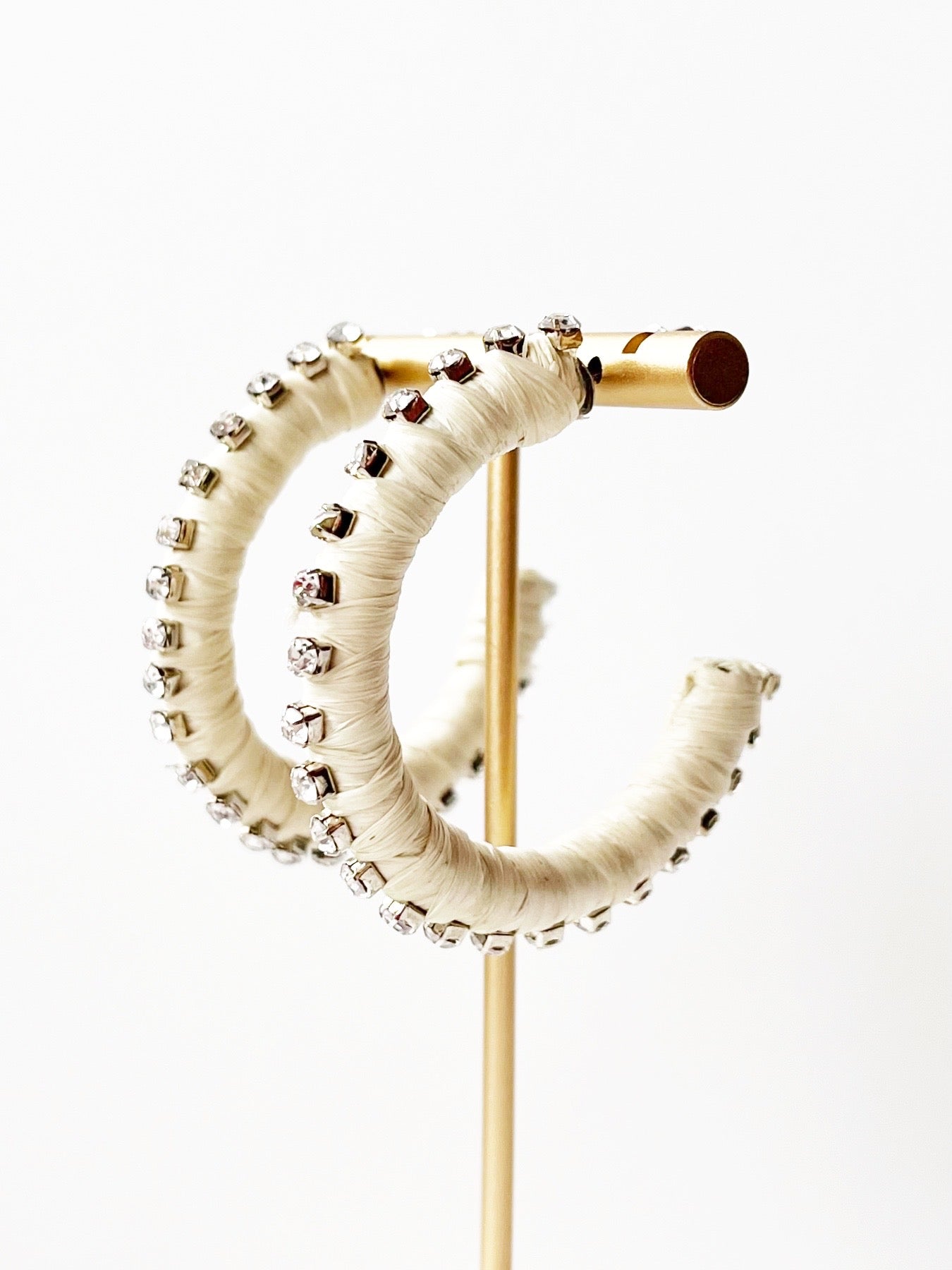white raffia earrings