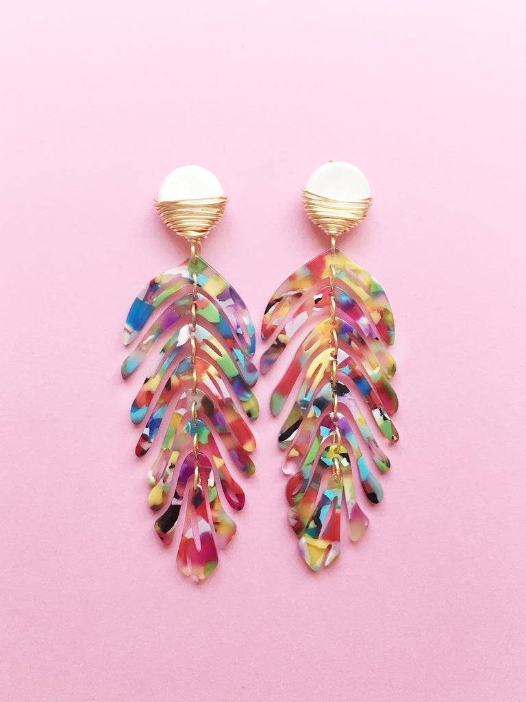 palm leaf colorful earrings