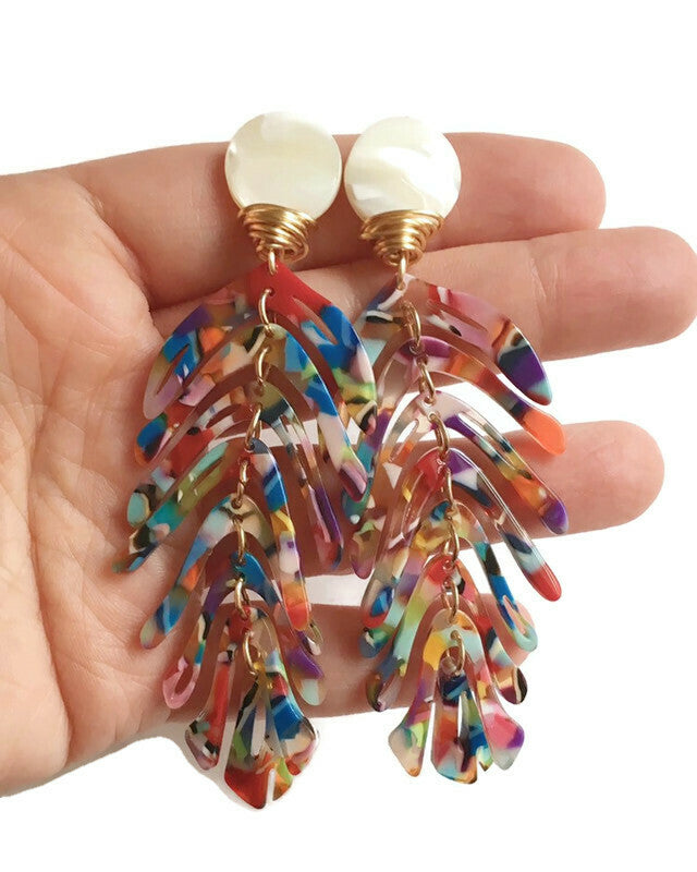 palm leaf statement earrings