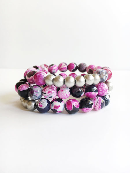 Black and White Agate Beaded Bracelet