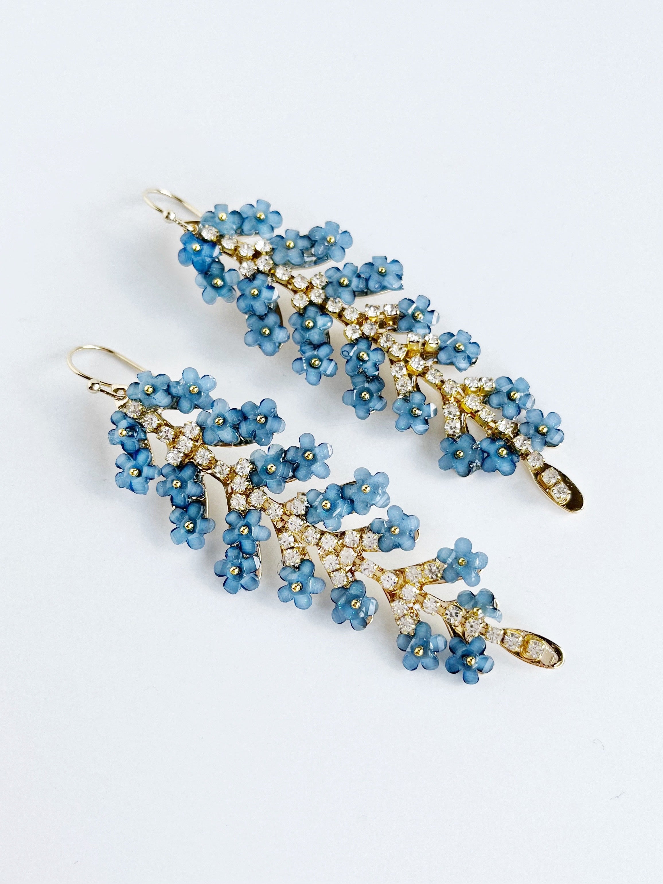 blue flower dangle earrings