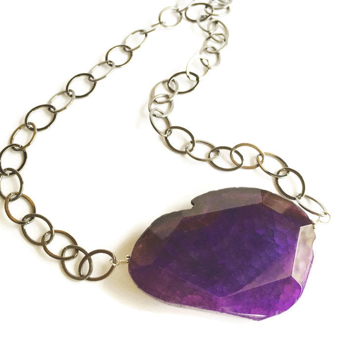 purple agate statement necklace