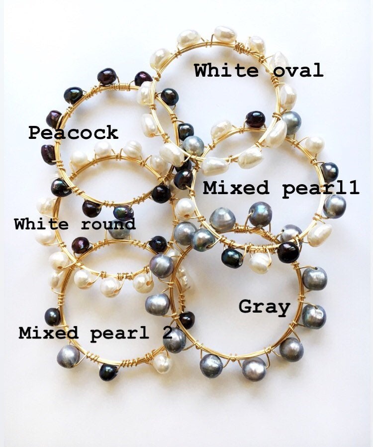 six colored Pearl and Gold Bangle Bracelets