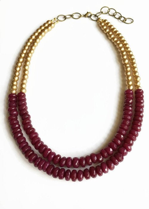 Two Stranded Pink and Gold Statement Necklace
