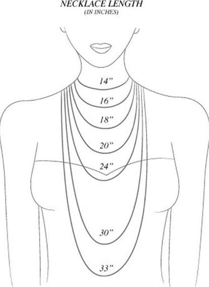 Sketch of necklace length in inches where it hits on your chest
