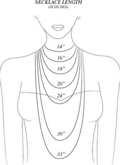 Sketch of necklace length in inches where it hits on your chest