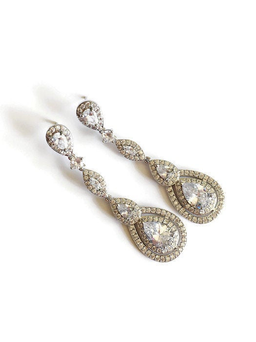 Long Crystal Drop Earrings for Brides