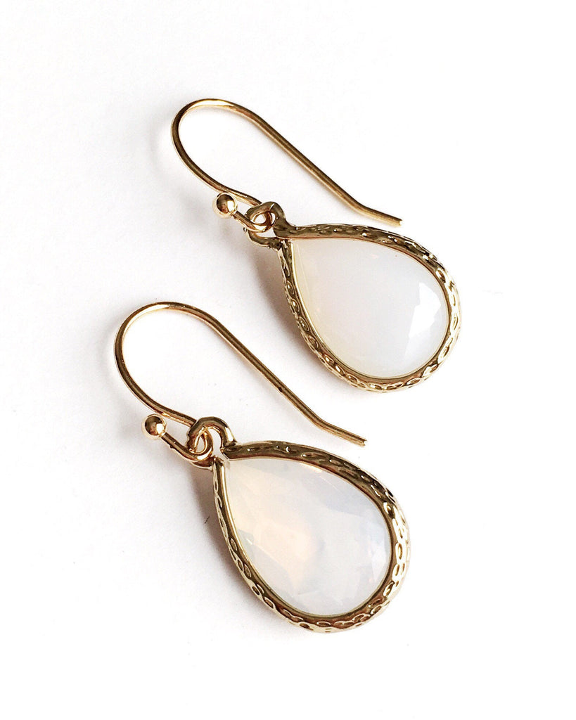 white opal and gold teardrop earrings 