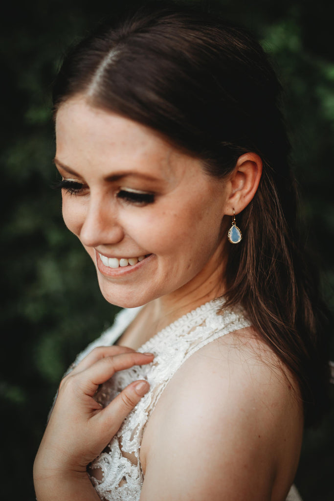 bridal drop earrings modeled on woman