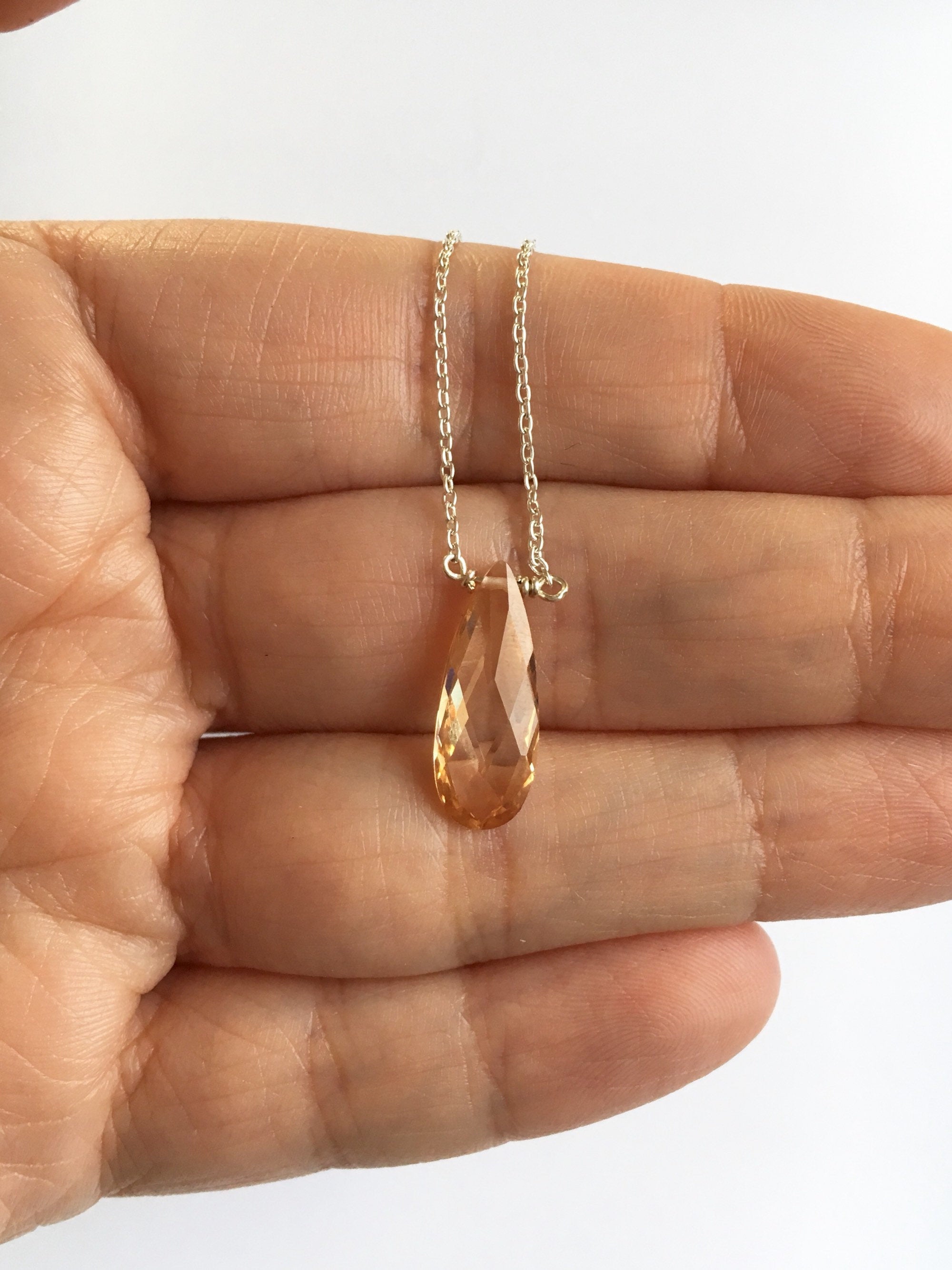 Champagne Crystal Teardrop Silver Necklace