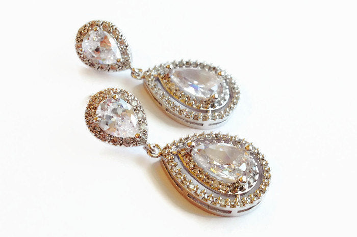 teardrop bridal earrings with halo
