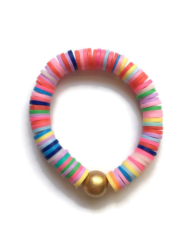 Child sized rainbow confetti beaded stretch bracelet