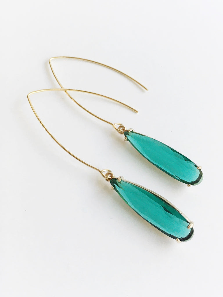 emerald green threader earrings