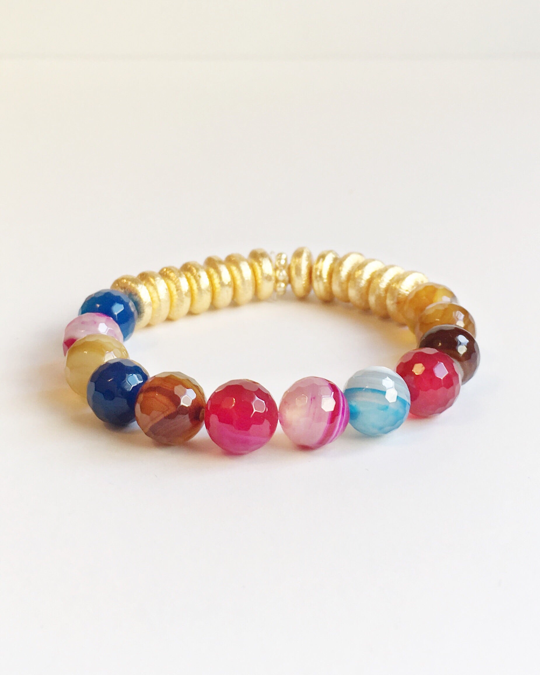 Multi Color Agate and Gold Agate Stacking Beaded Bracelet