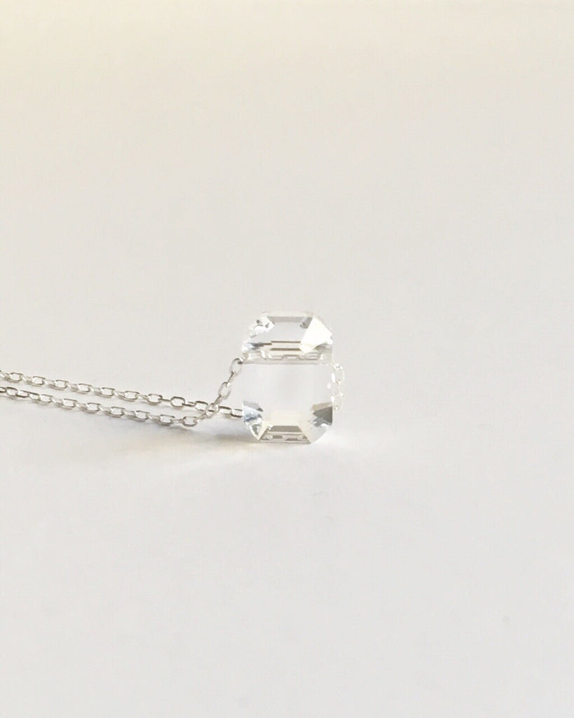 Small Clear Crystal pendant on Silver chain Necklace