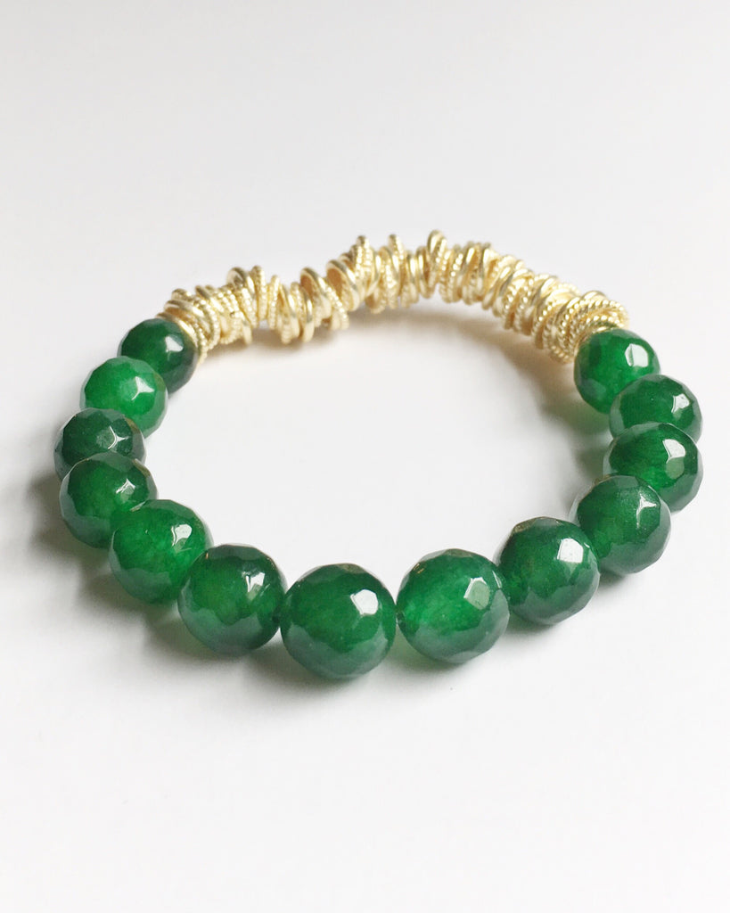 Green Agate and Gold Stacking Beaded stretch Bracelet