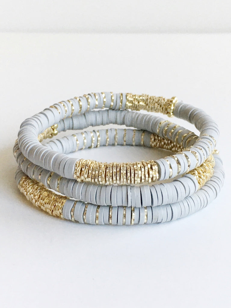 gray and gold beaded bracelet