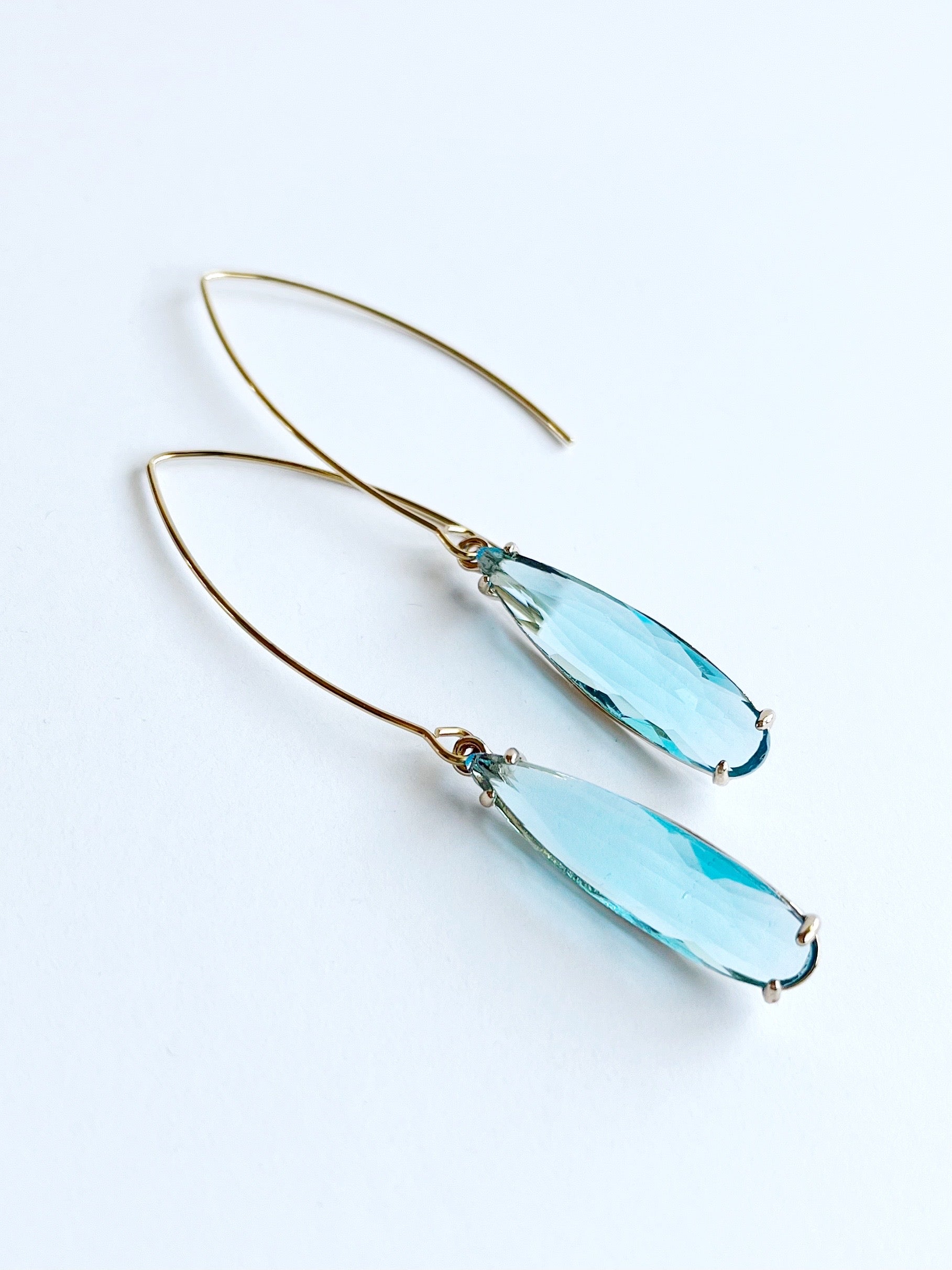 gold and aquamarine drop earrings