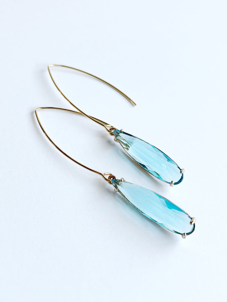 gold and aquamarine drop earrings