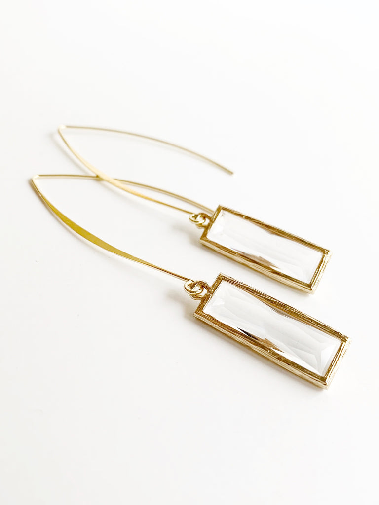 long crystal and gold threader earrings