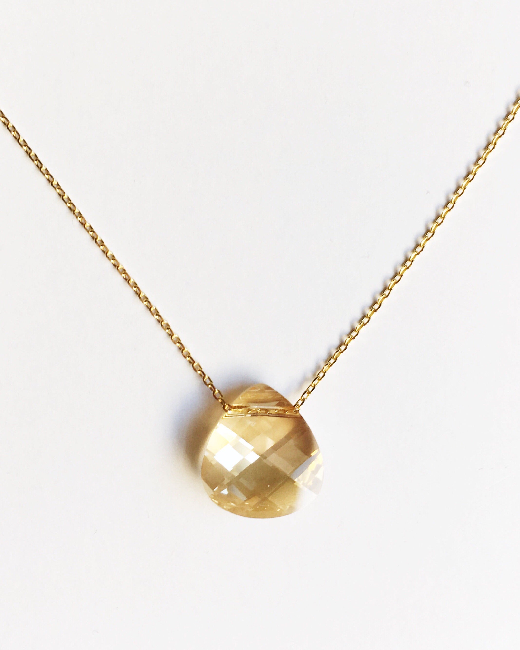 golden shadow teardrop crystal Pendant Necklace with Adjustable Chain